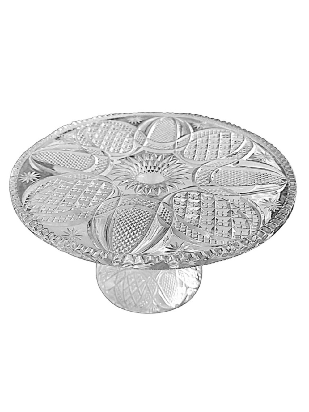 EAPG Vintage Clear Pressed Glass Cake Plate Stand Pedestal 9” Rare Collectible